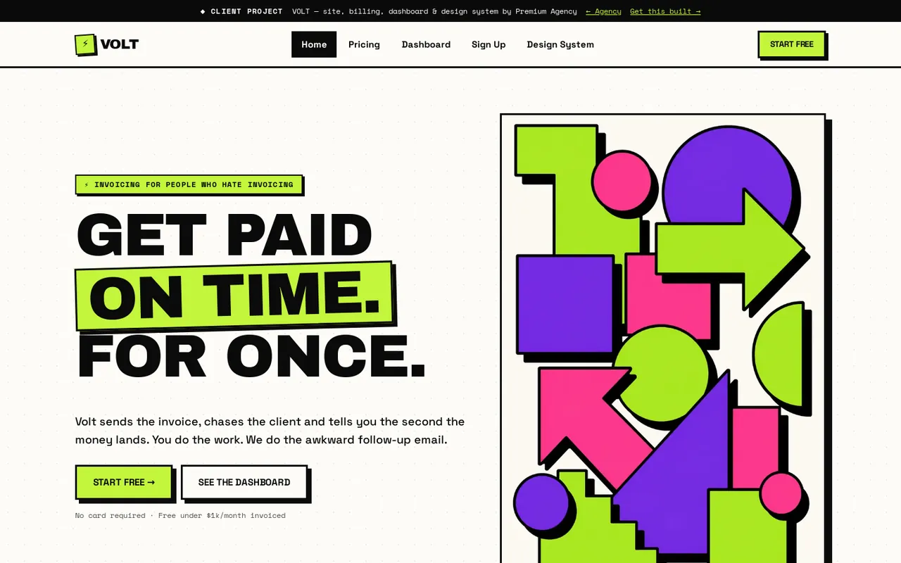VOLT invoicing product homepage